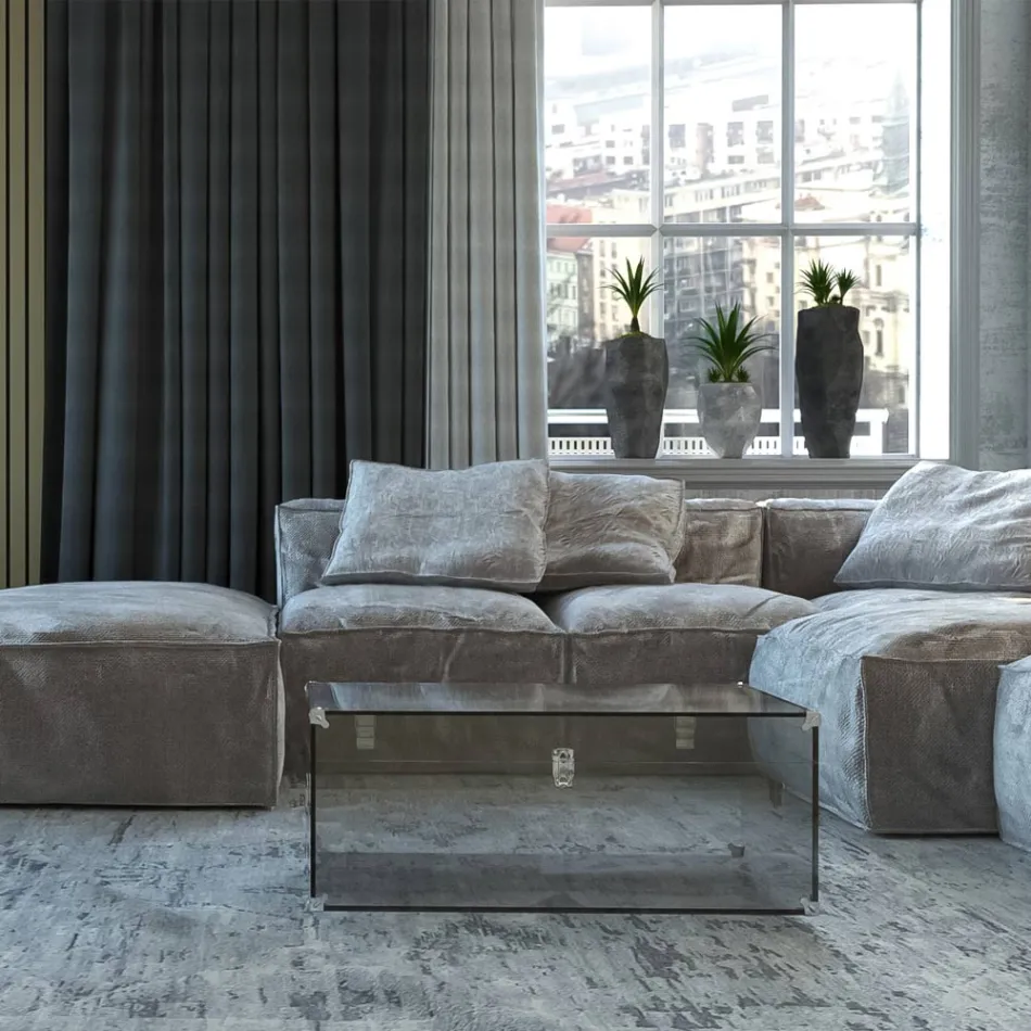 Cufer din Cristal Acrilic Transparent sau Afumat și Oțel Modern - Dante Viadurini