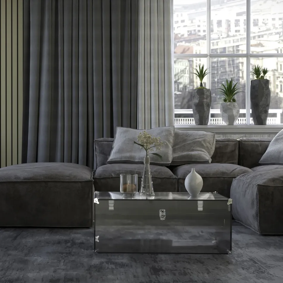 Cufer din Cristal Acrilic Transparent sau Afumat și Oțel Modern - Dante Viadurini