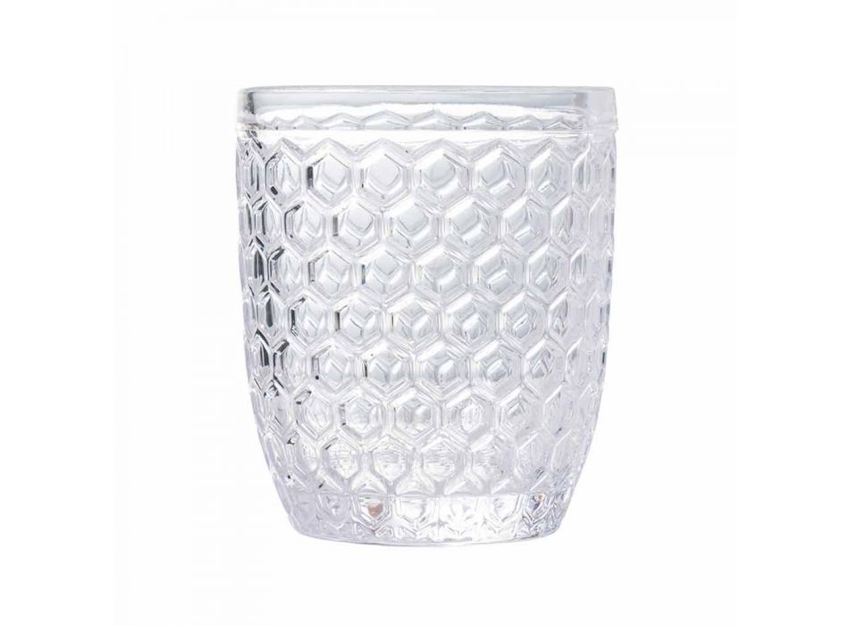 Pahare de apă din sticlă transparentă decorate, serviciu modern 12 bucăți - amestec Viadurini