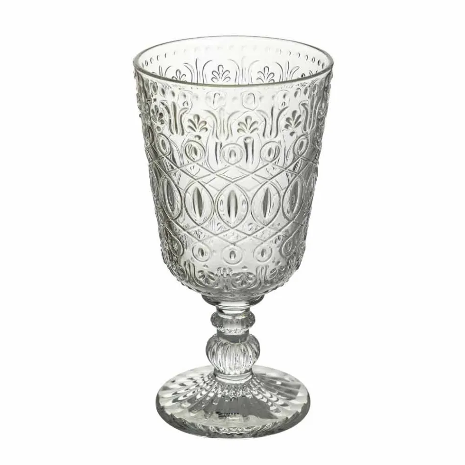 Pahare de vin din sticlă decorată transparentă 12 pahare de design - marocobice Viadurini