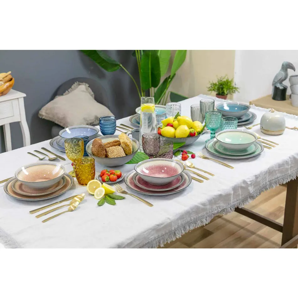 Pahare moderne decorate din sticlă colorată, care servesc apă 12 bucăți - amestec Viadurini