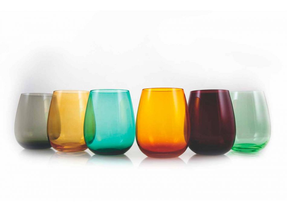 Tumblers din sticlă colorată pentru serviciul modern de apă din 6 bucăți - Aperi Viadurini