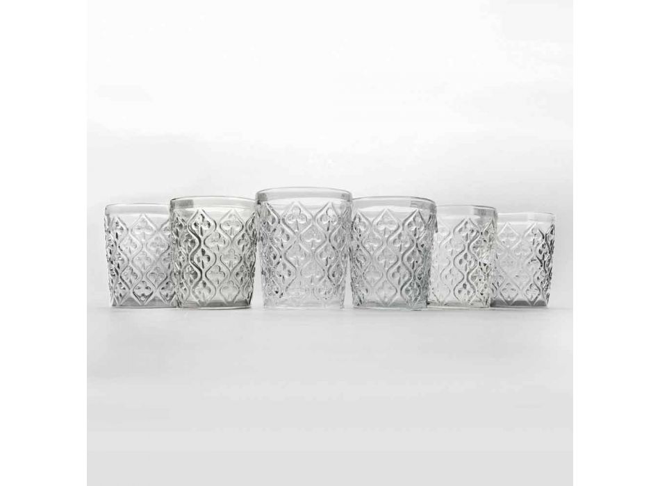 Pahare de sticlă transparentă cu decorațiuni, 12 bucăți de apă - Maroc Viadurini