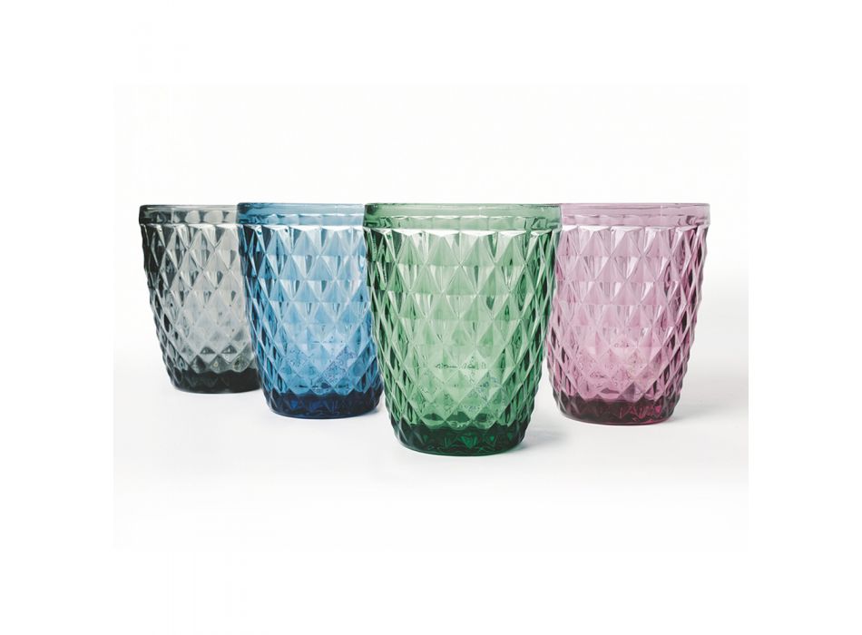 Pahare pentru servirea apei în sticlă colorată decorată 12 bucăți - Brillo Viadurini