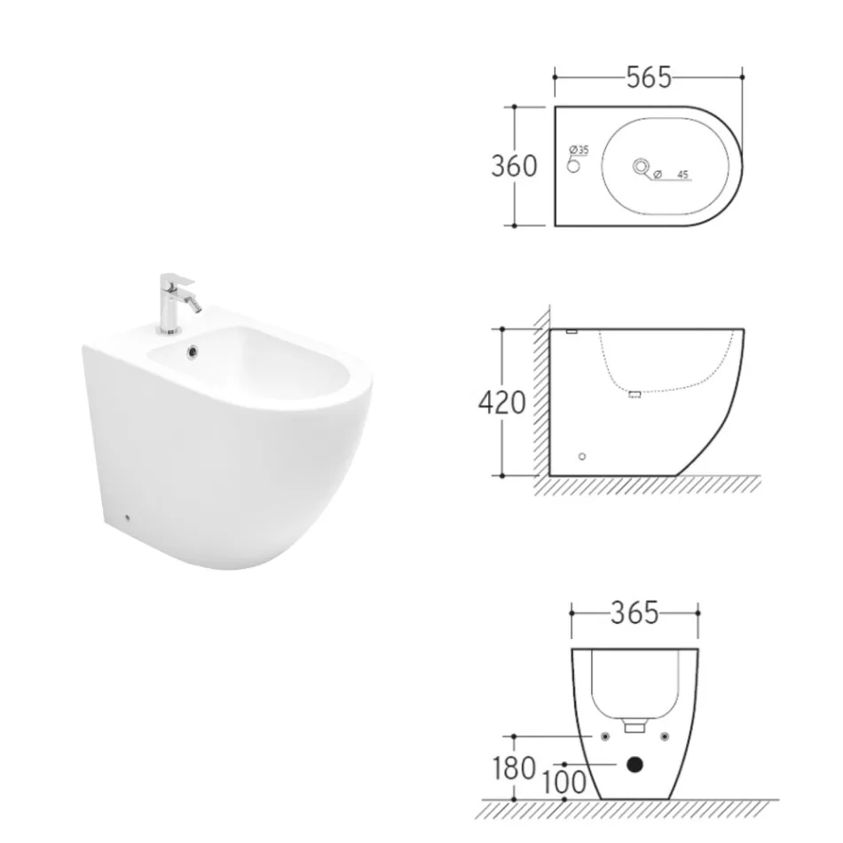Bideu ceramic ciclonic cu o singură gaură Aralia, cu design modern Viadurini