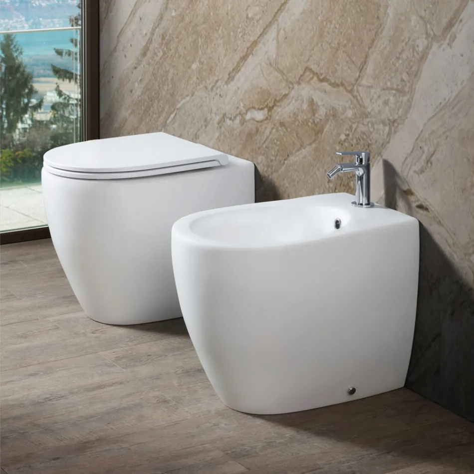 Bideu Aster cu montare pe podea din ceramică mată, în două culori și design modern Viadurini