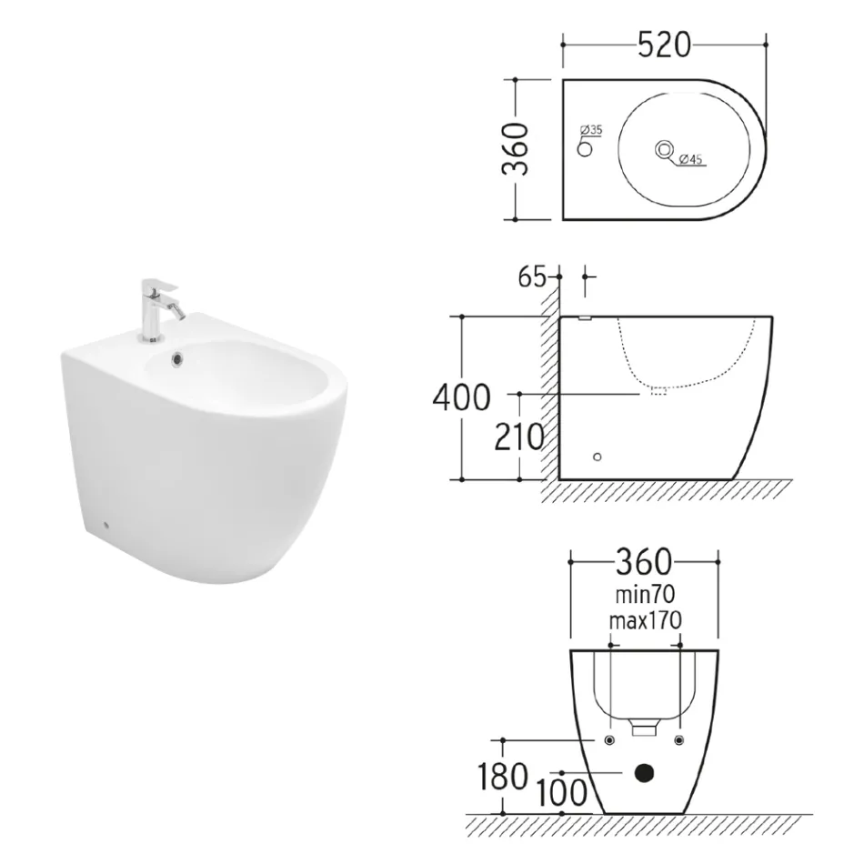 Bideu Aster cu montare pe podea din ceramică mată, în două culori și design modern Viadurini