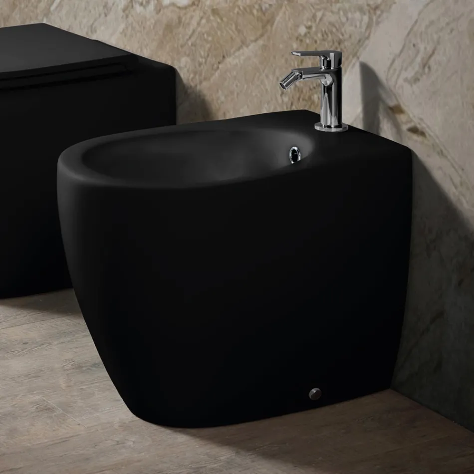 Bideu Aster cu montare pe podea din ceramică mată, în două culori și design modern Viadurini