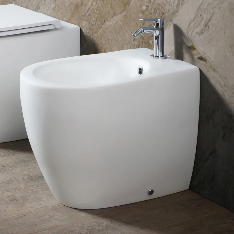 Bideu Aster cu montare pe podea din ceramică mată, în două culori și design modern Viadurini