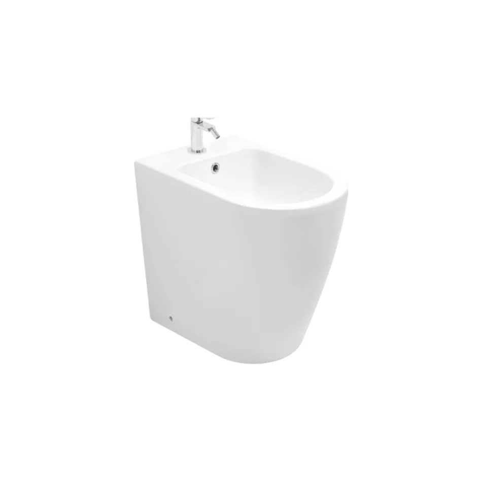 Bideu cu o singură gaură, montat pe podea, cu tehnologie fără ramă, din ceramică albă - Oleandro  Viadurini