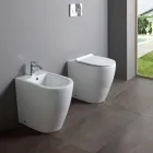 Bideu cu o singură gaură, montat pe podea, cu tehnologie fără ramă, din ceramică albă - Oleandro  Viadurini