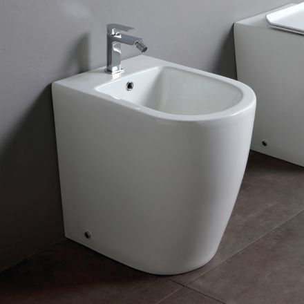 Bideu cu o singură gaură, montat pe podea, cu tehnologie fără ramă, din ceramică albă - Oleandro  Viadurini