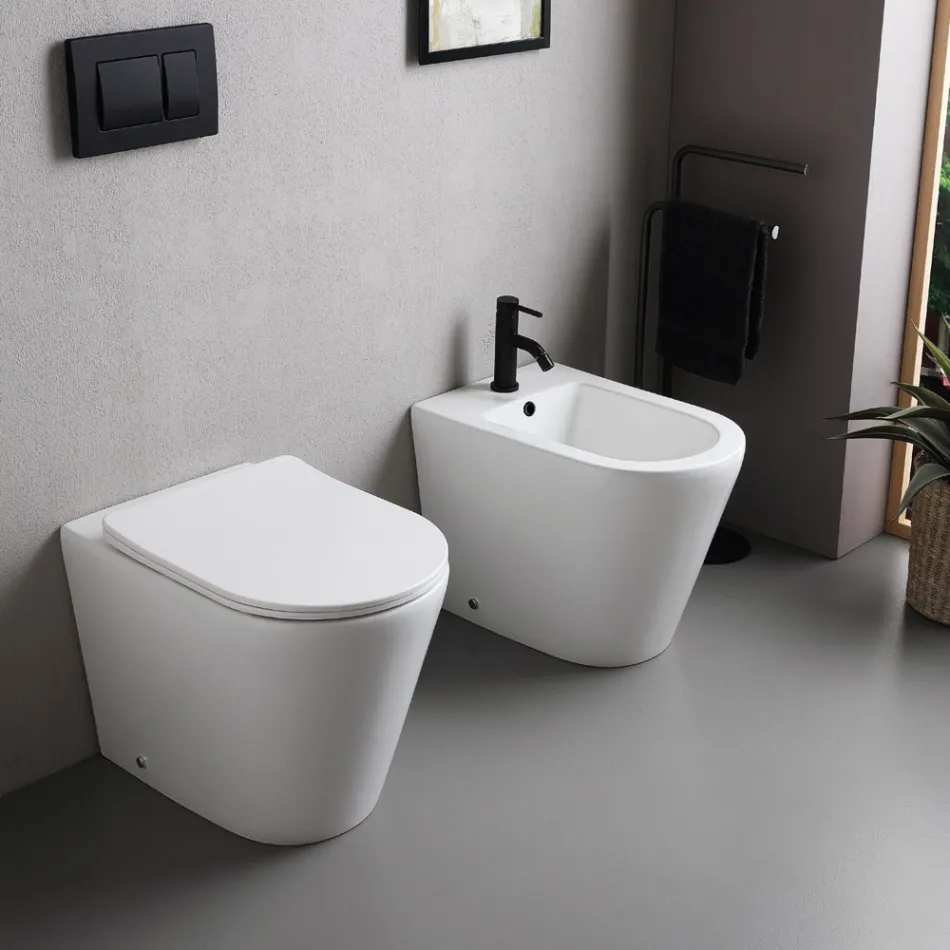 Bideu Salice cu o singură gaură, montat pe podea, din ceramică albă, cu un design modern și elegant Viadurini
