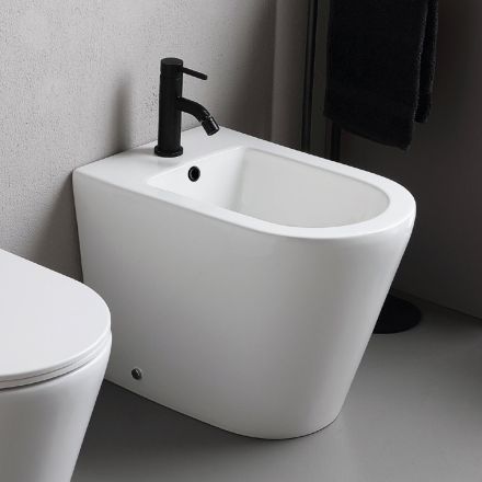 Bideu Salice cu o singură gaură, montat pe podea, din ceramică albă, cu un design modern și elegant Viadurini