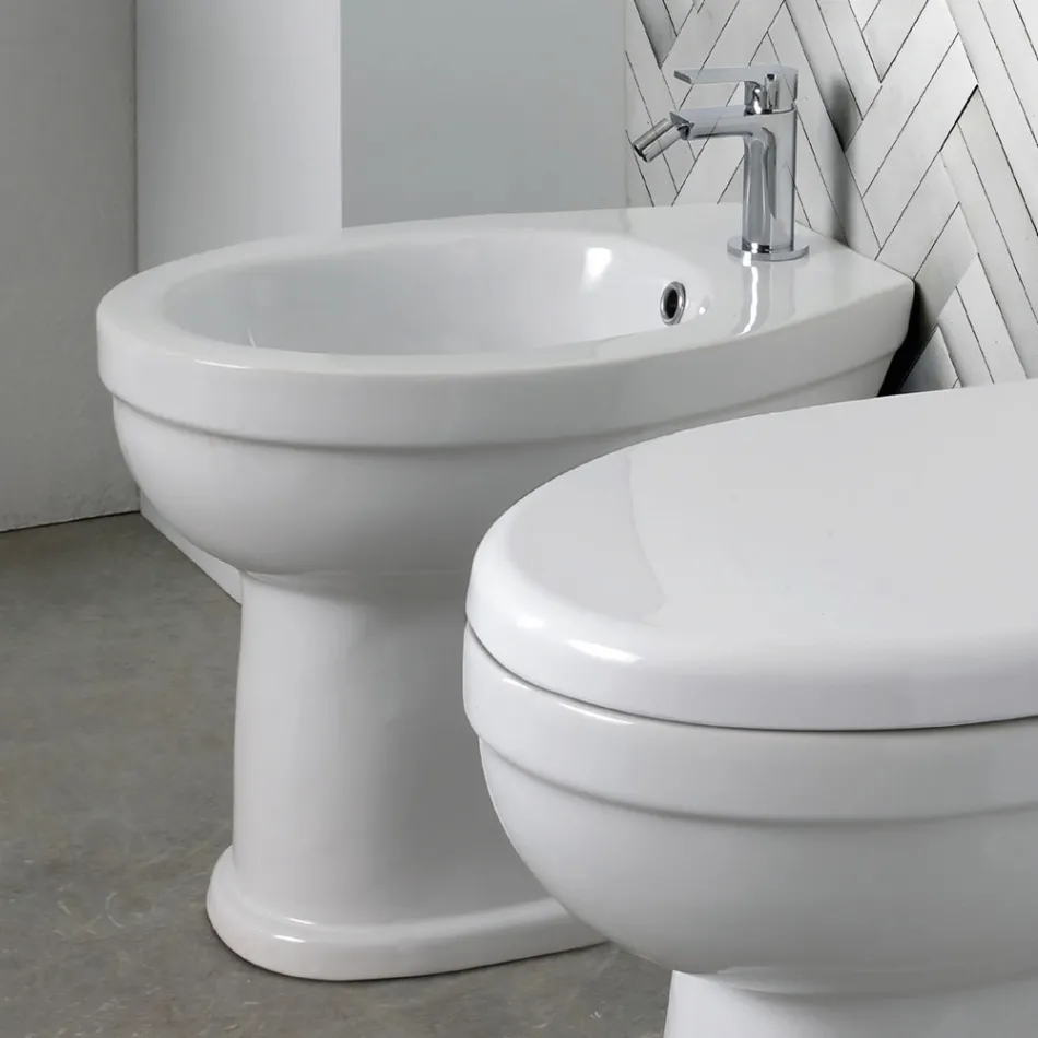 Bideu cu o singură gaură, montat pe podea, din ceramică albă, cu un design modern și elegant - Silica Viadurini