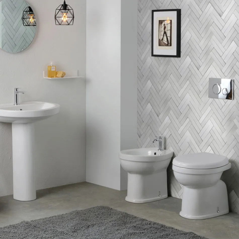 Bideu cu o singură gaură, montat pe podea, din ceramică albă, cu un design modern și elegant - Silica Viadurini