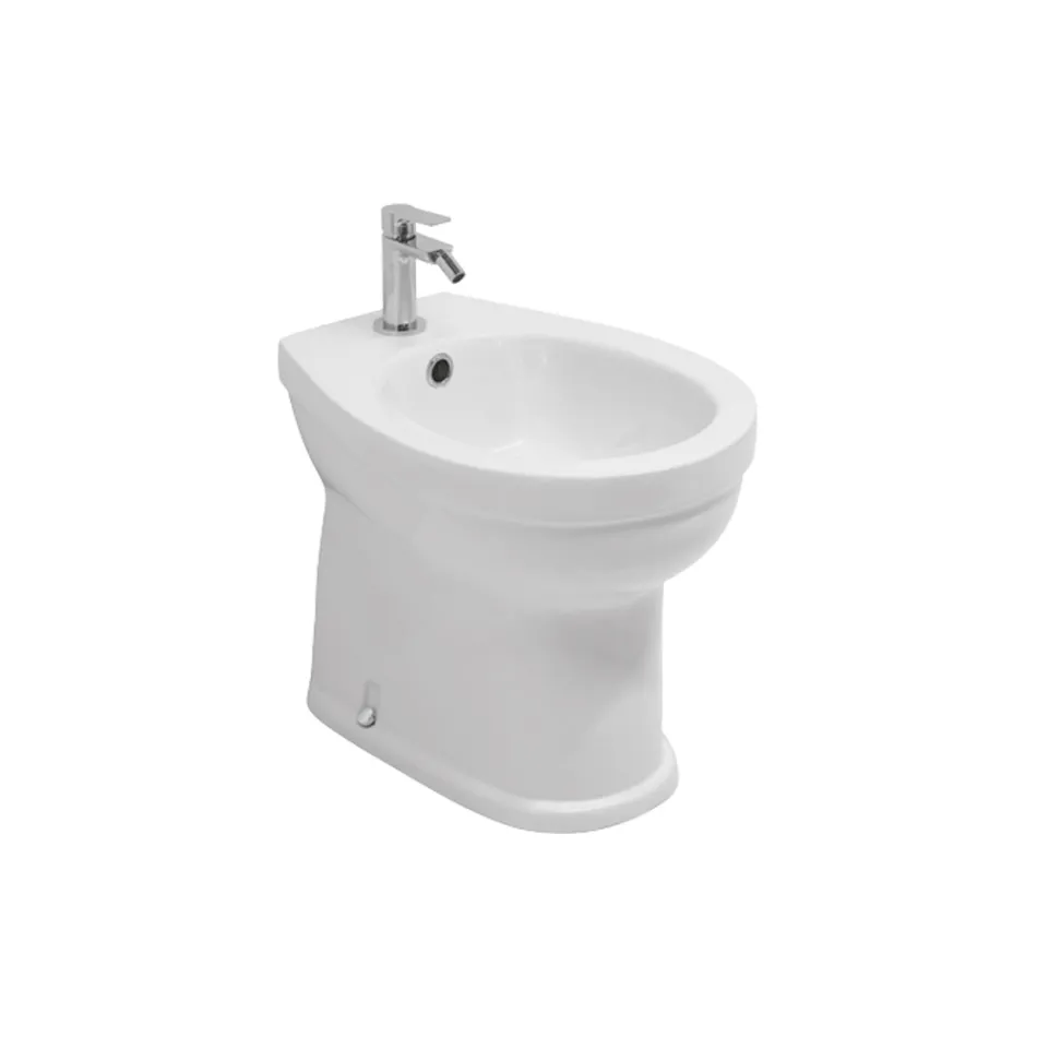 Bideu cu o singură gaură, montat pe podea, din ceramică albă, cu un design modern și elegant - Silica Viadurini