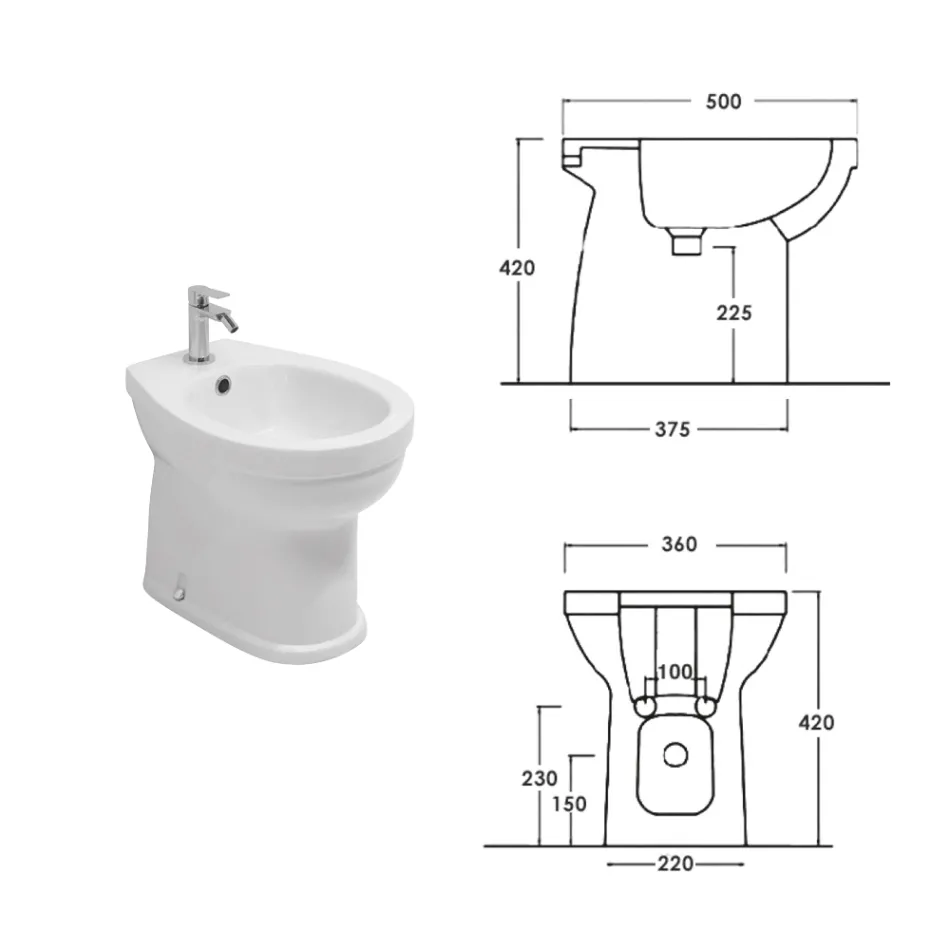 Bideu cu o singură gaură, montat pe podea, din ceramică albă, cu un design modern și elegant - Silica Viadurini