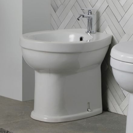 Bideu cu o singură gaură, montat pe podea, din ceramică albă, cu un design modern și elegant - Silica Viadurini