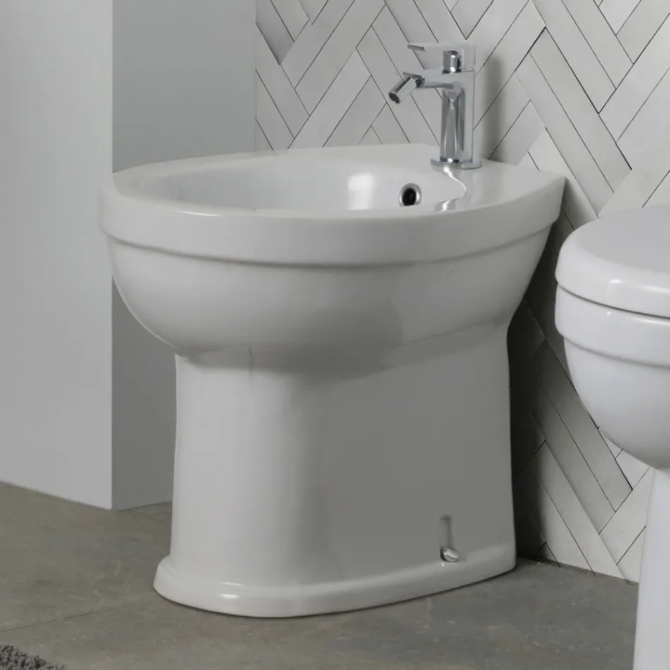 Bideu cu o singură gaură, montat pe podea, din ceramică albă, cu un design modern și elegant - Silica Viadurini