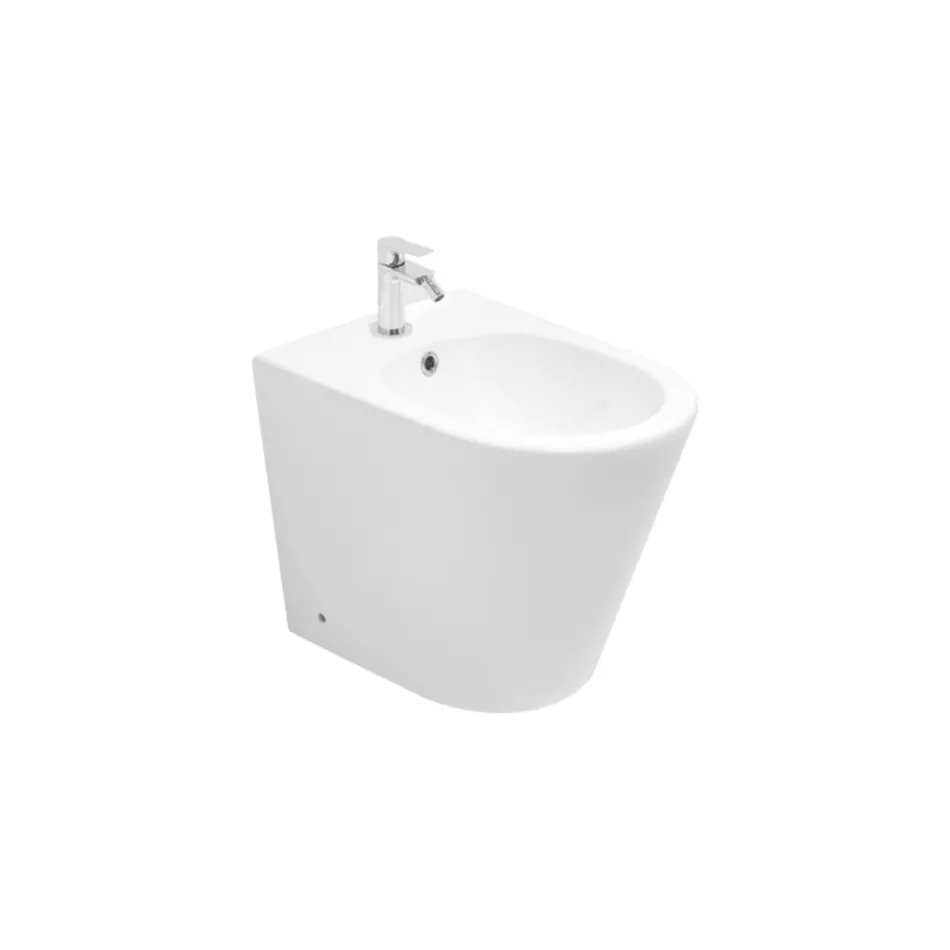 Bideu cu o singură gaură, montat pe podea, din ceramică albă, cu design modern - Ginepro Viadurini