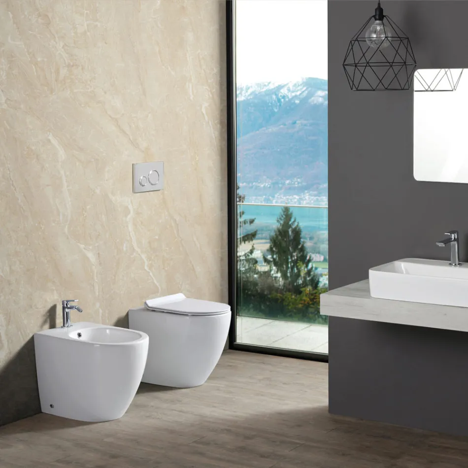Bideu Aster cu o singură gaură, montat pe podea, din ceramică albă durabilă, cu design modern Viadurini