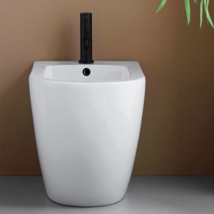 Bideu cu o singură gaură, montat pe podea, din ceramică albă durabilă, cu un design modern - Olmo Viadurini