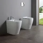 Bideu cu o singură gaură și scurgere deplasată din ceramică, cu design modern - Oleandro  Viadurini