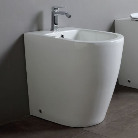Bideu cu o singură gaură și scurgere deplasată din ceramică, cu design modern - Oleandro  Viadurini