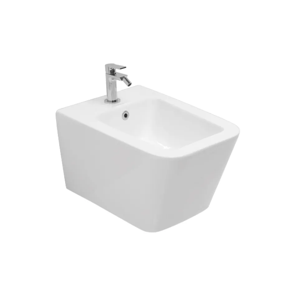 Bideu suspendat cu o singură gaură din ceramică albă, cu un design modern și elegant - Giunco Viadurini