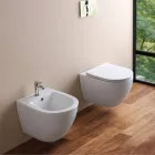 Bideu suspendat cu o singură gaură din ceramică albă, cu design modern - Ginepro Viadurini