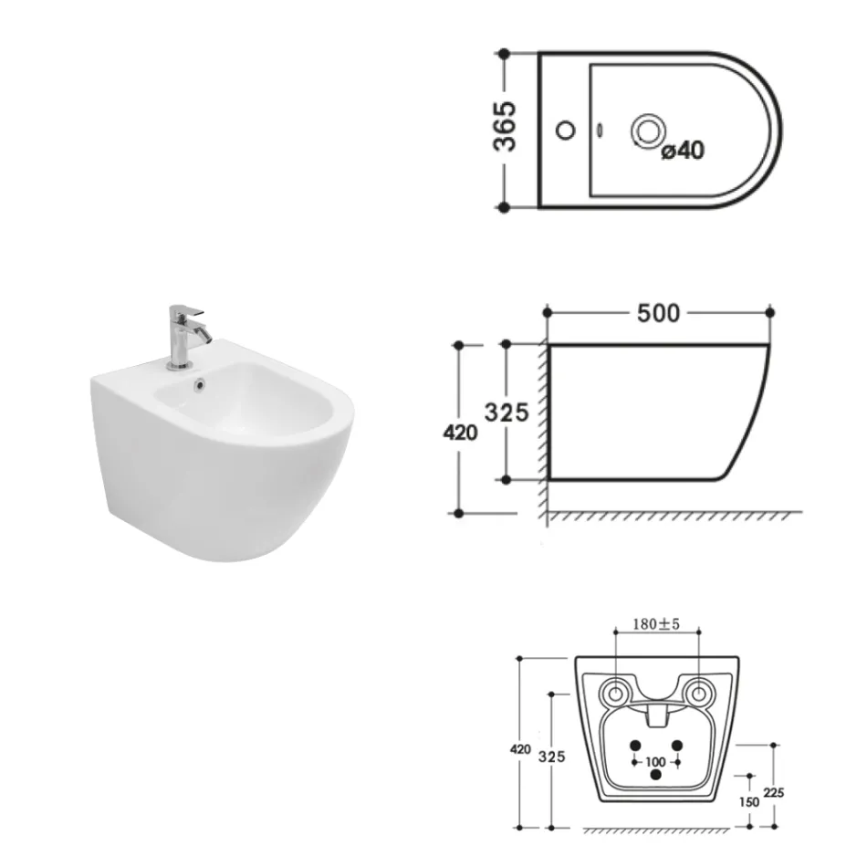 Bideu suspendat cu o singură gaură din ceramică albă, cu design modern - Ginepro Viadurini