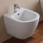 Bideu suspendat cu o singură gaură din ceramică albă, cu design modern - Ginepro Viadurini