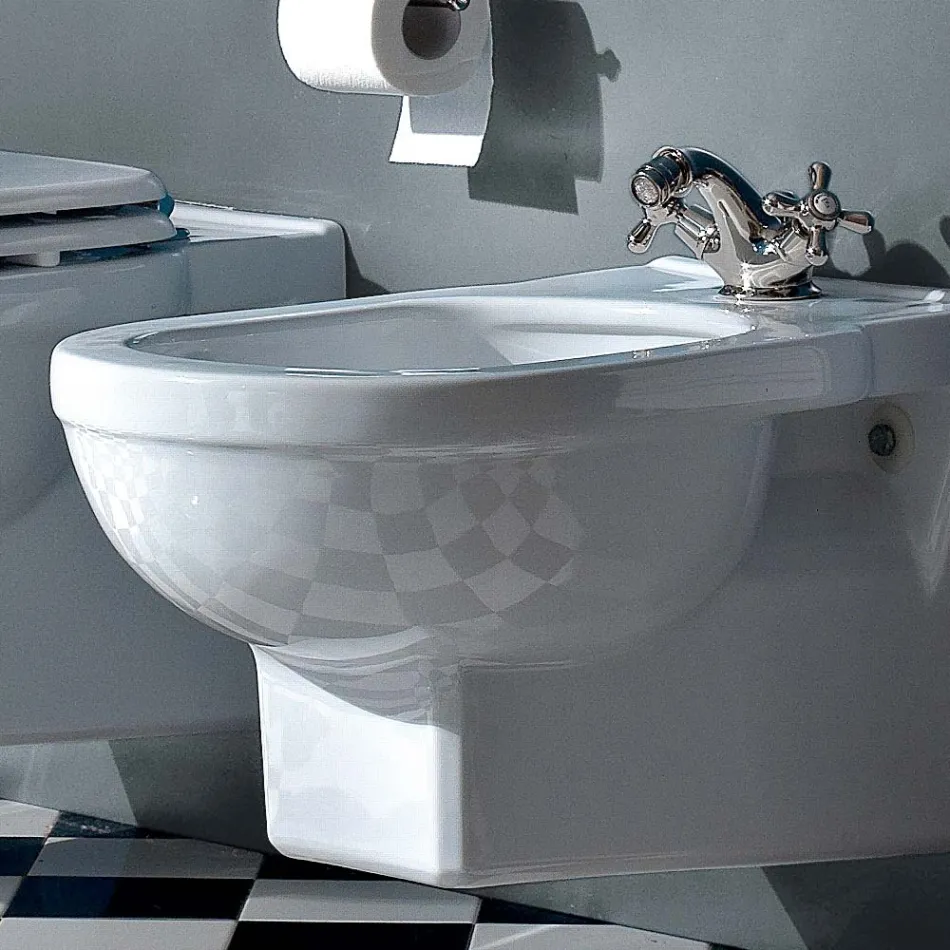 Bidet clasic cu o singură gaură în ceramică albă fabricat în Italia - Marwa Viadurini