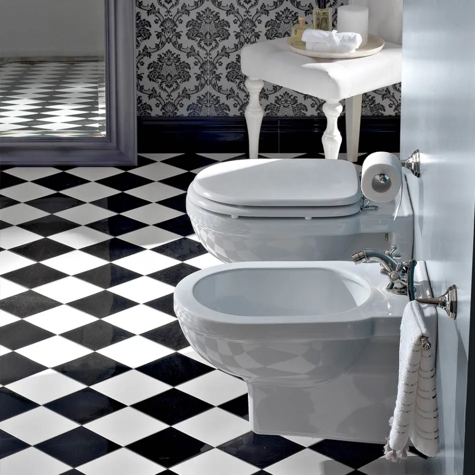 Bidet clasic cu o singură gaură în ceramică albă fabricat în Italia - Marwa Viadurini