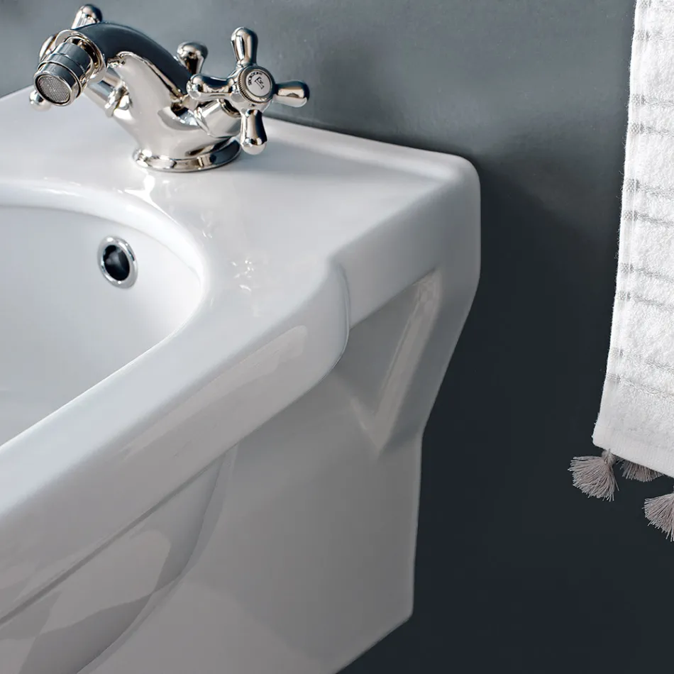Bidet clasic cu o singură gaură în ceramică albă fabricat în Italia - Marwa Viadurini