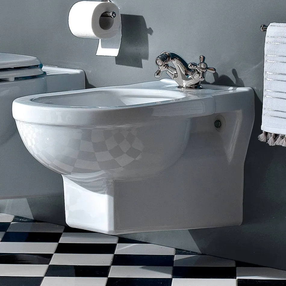 Bidet clasic cu o singură gaură în ceramică albă fabricat în Italia - Marwa Viadurini