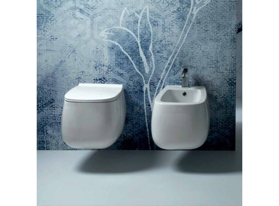 Design bideu suspendat în ceramica albă Gaiola, fabricat în Italia Viadurini