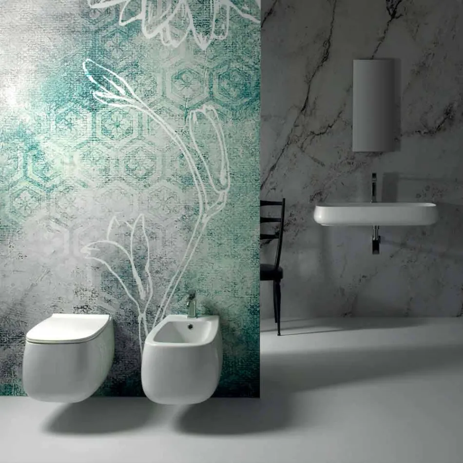 Design bideu suspendat în ceramica albă Gaiola, fabricat în Italia Viadurini