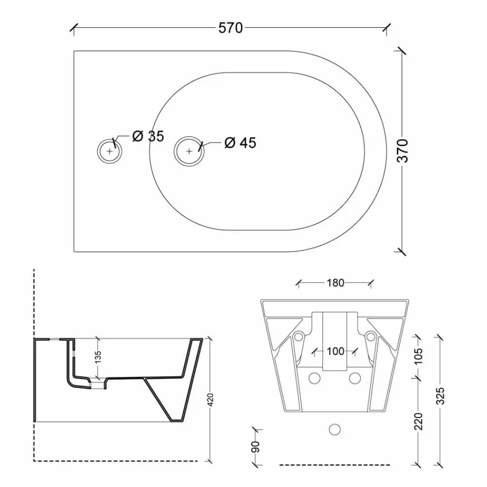 Hung bideu in design ceramica Sun Runda 57x37cm, realizate în Italia Viadurini