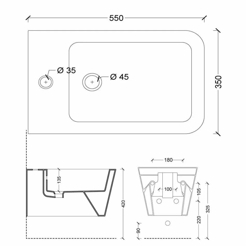 Hung bideu în design ceramic Sun Piața 55x35cm, realizate în Italia Viadurini