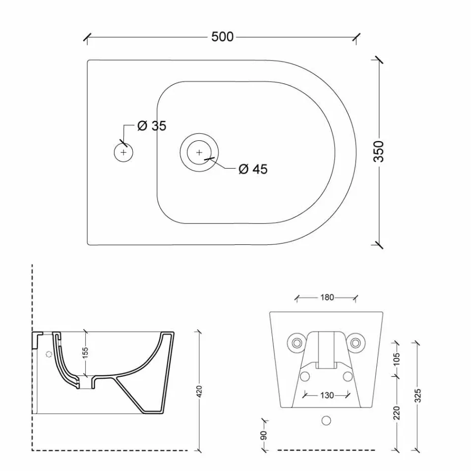 Hung bideu Shine moderne Piața 50x35cm ceramice, realizate în Italia Viadurini