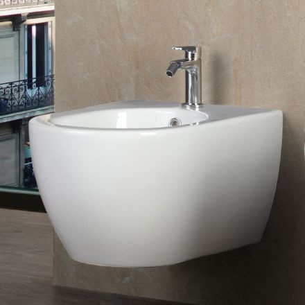 Aster - Bideu suspendat din ceramică albă durabilă, cu design modern Viadurini