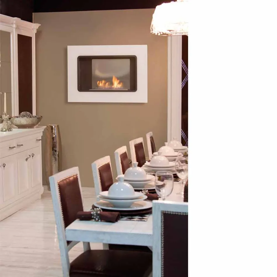 Semineu bio de perete alb cu design modern cu insertie din sticla Erica Viadurini