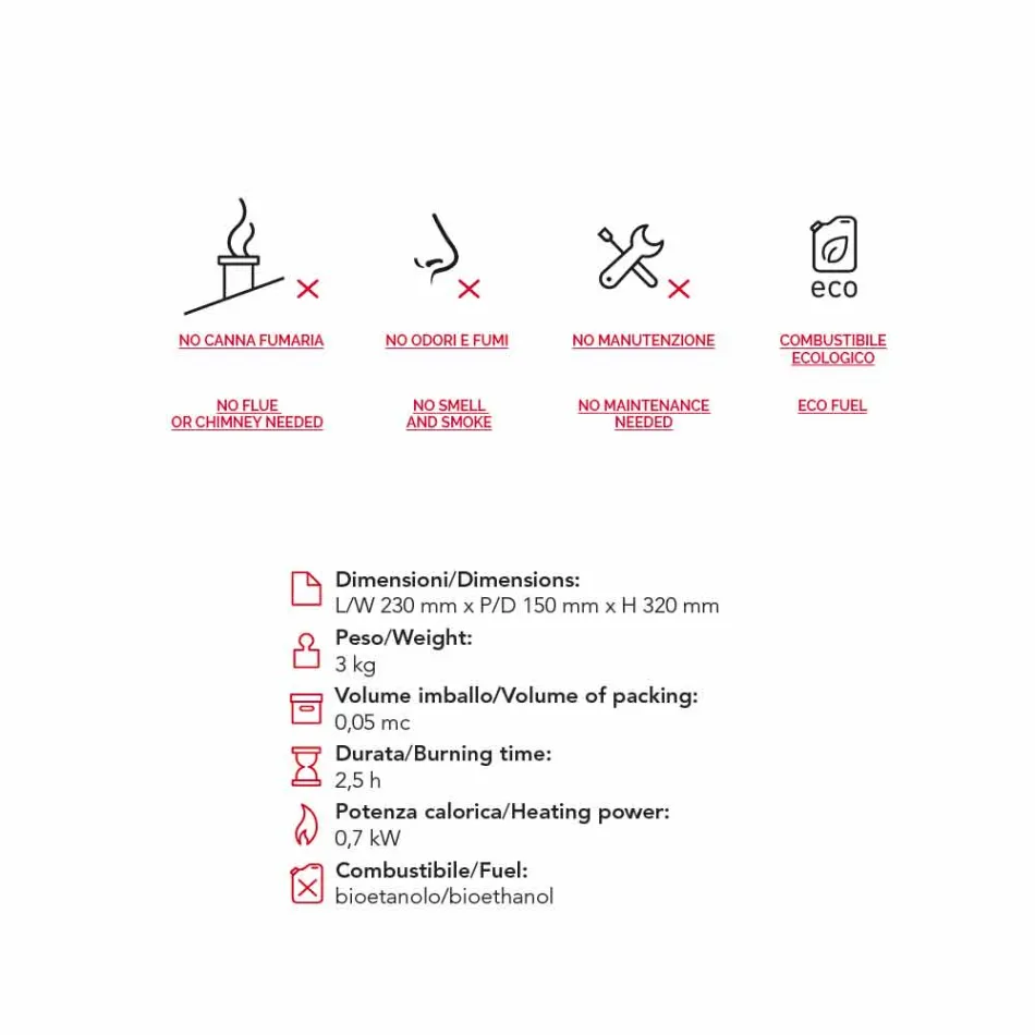 Biocamino Blat bioetanol din ceramică și oțel Curtis Viadurini