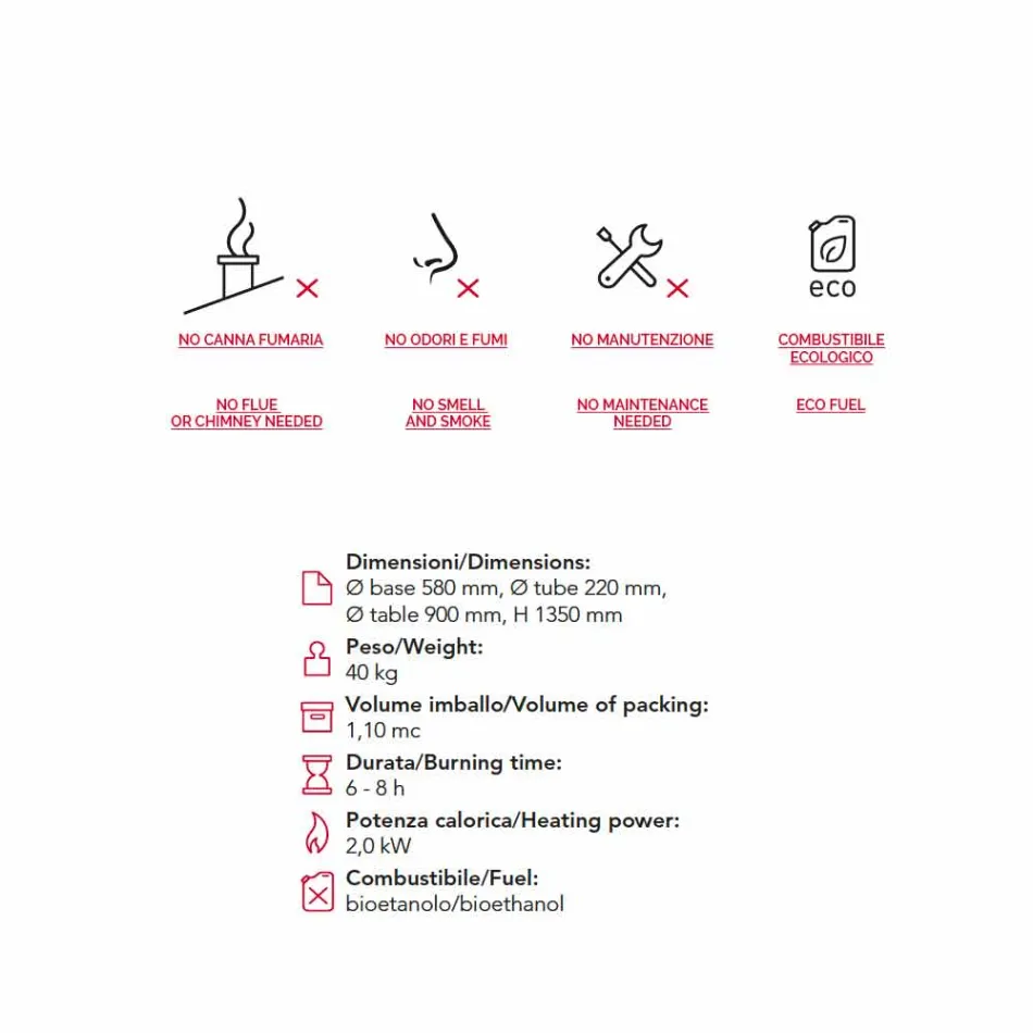 Biocamino bioetanol în aer liber cu top de sticla Dean-Table Viadurini