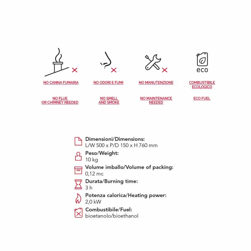 bioetanol Biocamino moderne de perete pentru a forma flacara lui Joseph Viadurini