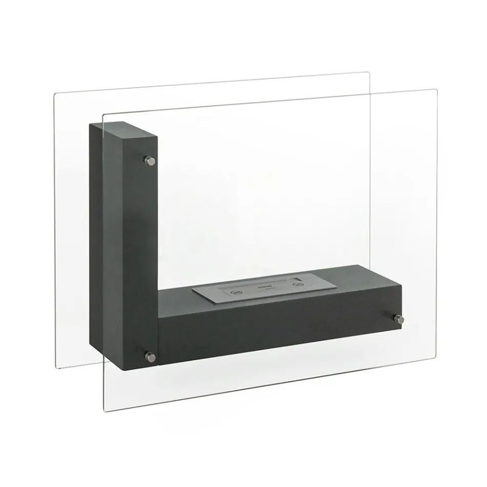 Biosemineu de pardoseala cu structura cu doua fete din sticla si metal negru - Squillo Viadurini