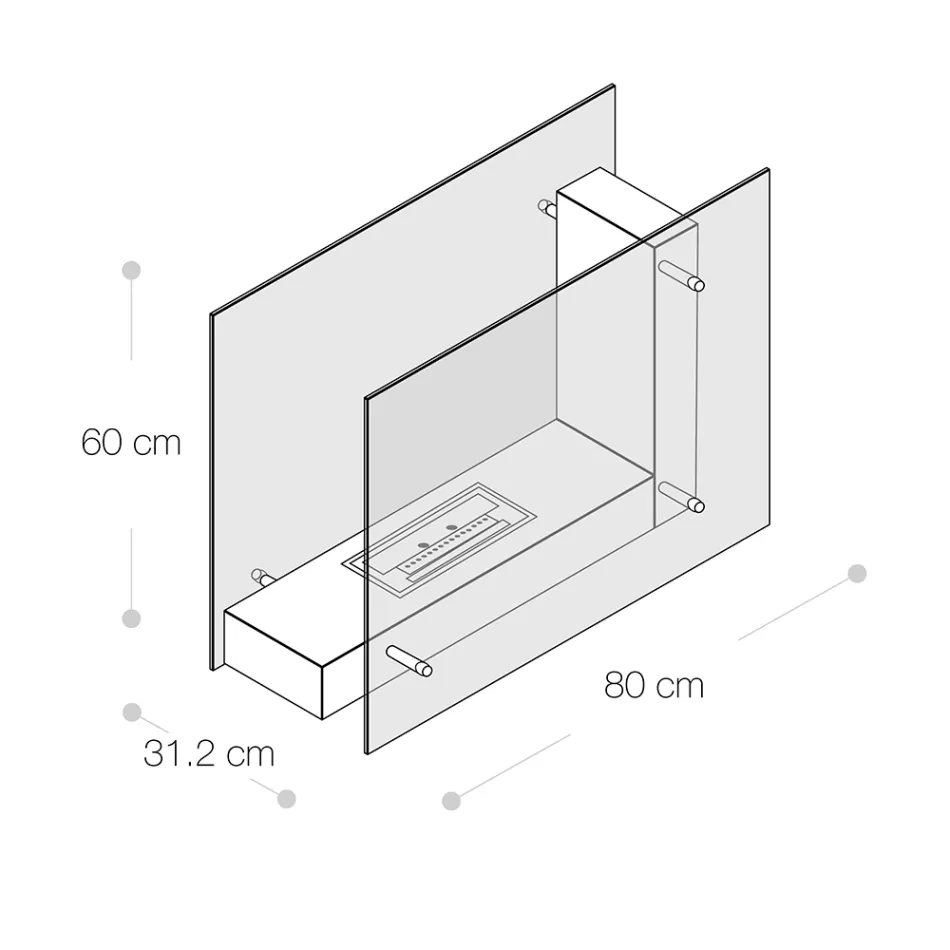 Biosemineu pe pardoseala cu structura cu doua fete din sticla si metal negru - Squillo Viadurini