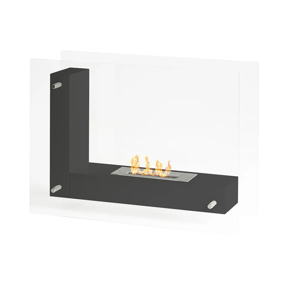 Biosemineu de pardoseala cu structura cu doua fete din sticla si metal negru - Squillo Viadurini